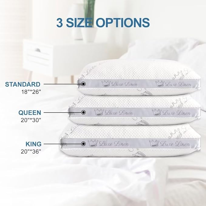 Organic Cotton King Size Pillows, Shredded Memory Foam Pillows, Adjustable Bed Pillow for Sleeping, 20"x36"Organic Cotton Bed Pillows for Side, Back, Stomach Sleepers（Pack of 1）