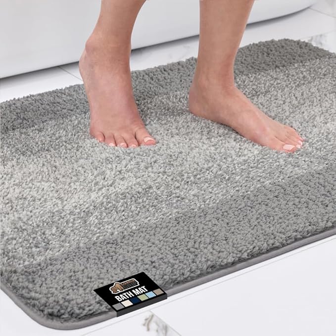 GORILLA GRIP Ultra Soft Plush Bathroom Rugs with Textured Rubber Backing, 34 x 24 Absorbent Quick Dry Bath Mat, Machine Washable Shower Mats, Home Décor Accessories Bathmat Rug Essentials, Grey