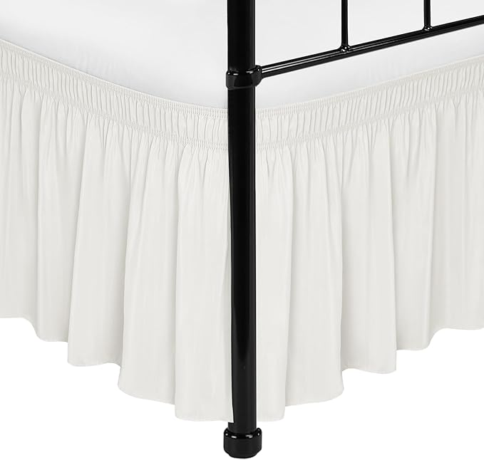 Biscaynebay Wrap Around Bed Skirts with Split Corners for Twin/Twin XL Beds 15" Drop, Ivory Adjustable Elastic Dust Ruffles Easy Fit Wrinkle Resistant Silky Luxurious Fabric Machine Washable