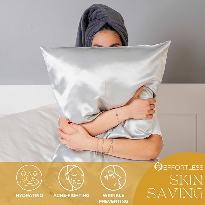 PROMEED 100% Mulberry Silk Pillowcase for Hair and Skin with Zipper, 23 Momme, Both Sides Pure Silk Pillow Case, Grade 6A+ Real Silk Case (Standard 20"x26", Light Grey)