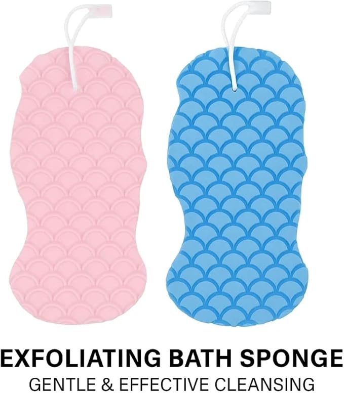 Skin Scrubber Exfoliator - 3D Super Soft Body Scrub Sponge for Dead Skin Removal, Reusable Skin-Friendly Exfoliator Also a Gentle Bath Sponge for Baby, for Adults, Kids & Pregnant Women (2Blue+2pink)