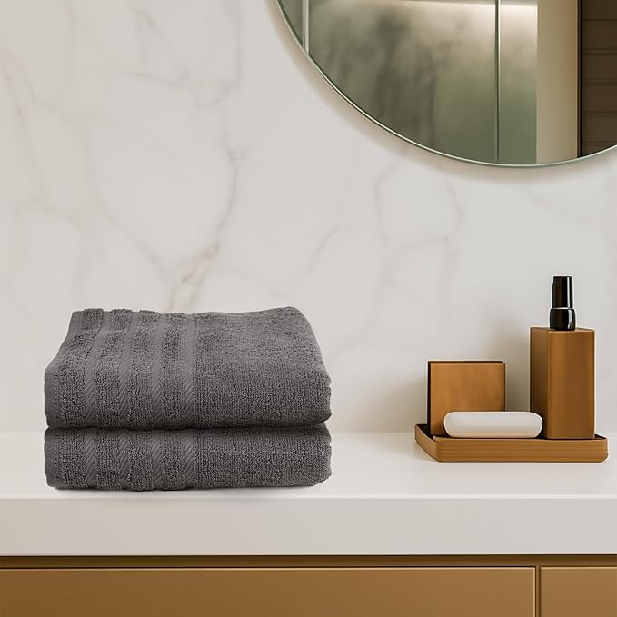 TOALLA_ Bath Towels_30x60_Pk 6_Dark Grey Bath Towels (6-Pack, 30W X 60 L Inches) Dark Grey Color- Cotton Towel for Gym, Bath, Spa, Shaving, Shampoo, for Daily use, Large