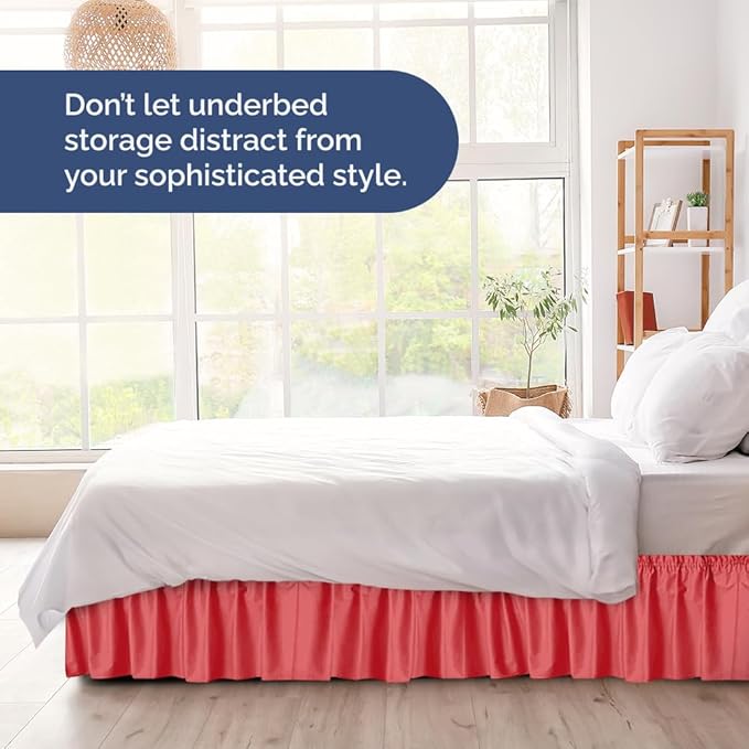 Wrap Around Dust Ruffle Bed Skirt - Red - for King Size Beds with 24 Inch Drop - Easy Fit Elastic Strap - Adjustable Pleated Bedskirt w/Brushed Fabric - Wrinkle Free - for Women, Men, Kids & Teens