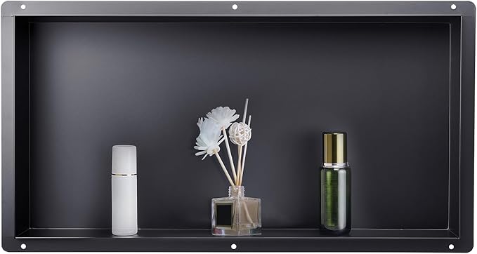 VEVOR Shower Niche, 13 x 25 x 4 inch Frameless Recessed Wall Niche, Heavy-Duty Stainless Steel Modern Shampoo Storage Organizer, Sealed Waterproof, Durable & Easy to Install, Black for Bathroom