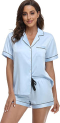 Women's Satin Pajama Set 2-Piece Sleepwear Loungewear Button Down Short Sleeve Silky PJ Set