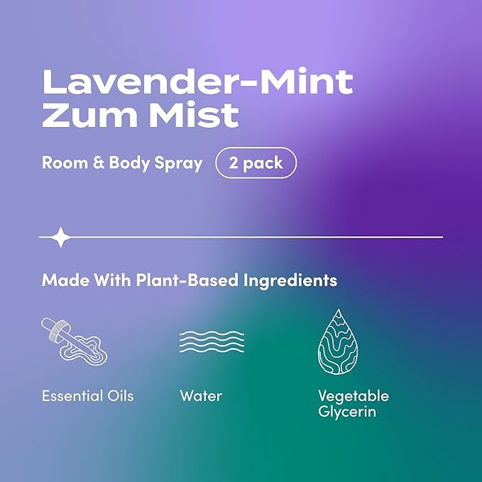 Indigo Wild Zum Mist Room & Body Spray - Aromatherapy Essential Oil Spray - Natural Body Mist & Room Spray - Lavender-Mint Scent - 4 fl oz (2 Pack)