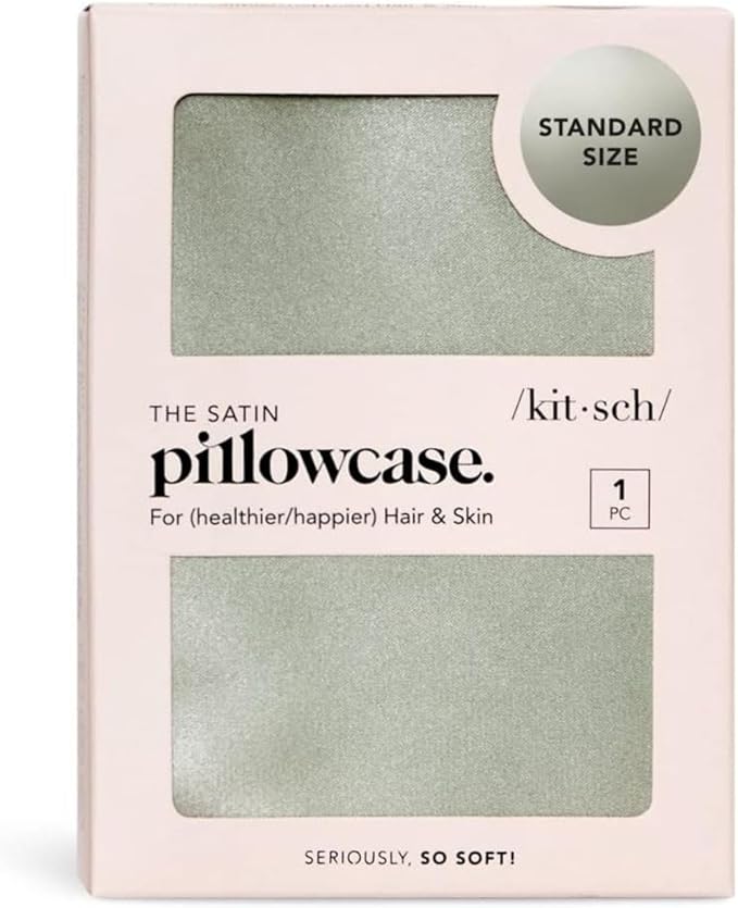 Kitsch Satin Pillowcase with Zipper for Hair & Skin, Softer Than Silk Pillow Cases Queen, Wrinkle-Free, Smooth and Cooling Satin Pillow Covers, Standard Size 19"x26" - Sage