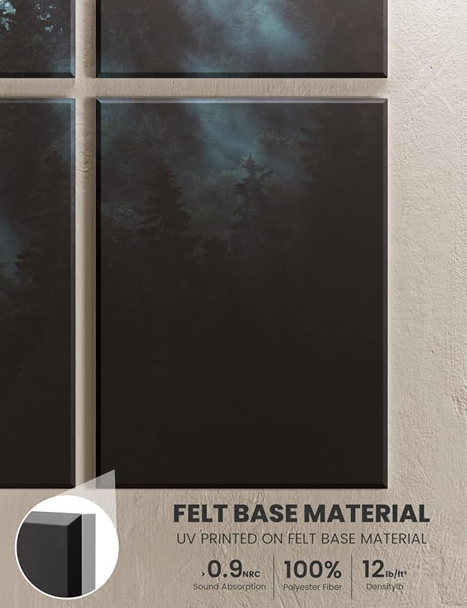 Wall Art Acoustic Panels,35''X24''Soundproof Wall Panels-8-Pack with 50 Adhesive Tabs, Panels for Living Room and Recording Studio, Offices-Foggy Nature Forest