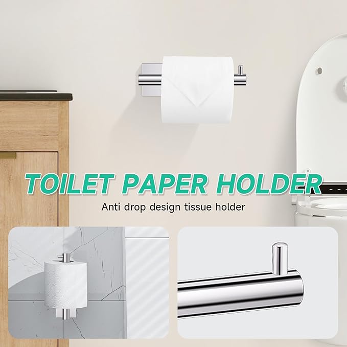 Chrome Towel Bar Bathroom Hardware Accessories Set, 5 Pieces Toilet Paper Holder Towel Holder Set, 23.6 Inch Stainless Steel Towel Racks for Bathroom Wall Mounted