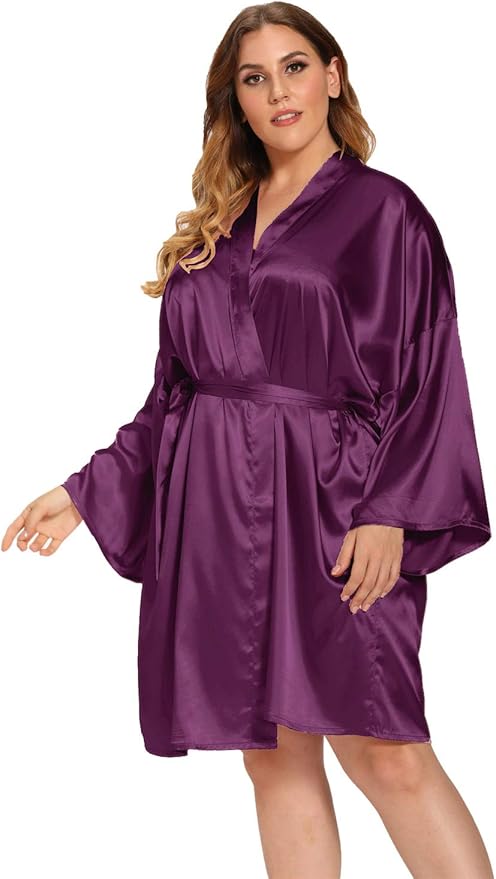 Women's Plus Size Satin Robes Plus Size Silky Kimonos Robes Sleepwear,Short