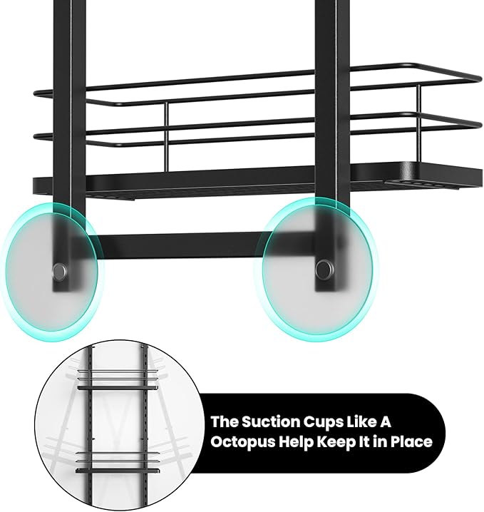 Shower Caddy Hanging (Black), Adjustable Anti-Swing-Over The Shower Head Caddy, 3 Tier Height Bathroom Storage Organizer Bathroom Shelves Basket Rack Shower Caddies (3Tier)