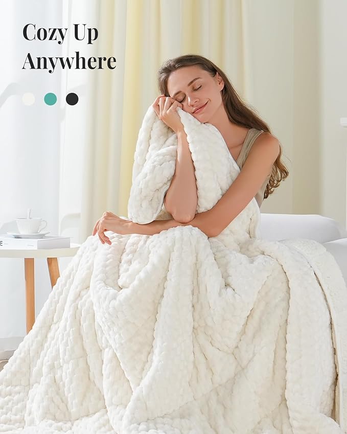 Topblan Sherpa Weighted Blanket for Adluts, Soft Cozy Jacquard Fleece Weighted Blankets Queen Size 20lbs, Thick Heavy Blanket for Sleeping, 60 x 80 inches, Cream White