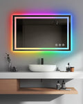 oneup 40x24 Inch LED Bathroom Mirror,RGB Color Changing Bathroom Mirror with Lights,Anti-Fog Wall-Mounted Vanity Mirrors,Smart Dimmable Multicolor Lighted,IP54 Waterproof (Horizontal/Vertical)