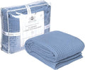 HILLFAIR 100% Combed Cotton Blanket– Queen Size Bed Blankets– Warm Soft All Season Breathable Lightweight Summer Blankets– Waffle Weave Home Decor Bed Blanket- Blue Queen Bed Cotton Blankets/Bedcovers