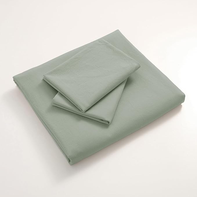 JIYUAN 100% Washed Cotton Duvet Cover Set 3 Pieces Full, 1 Duvet Cover 80x90 Inches(Comforter Not Included) and 2 Pillowcases,Linen Feel Bedding Set Comfy and Breathable, Heathered Sage Green