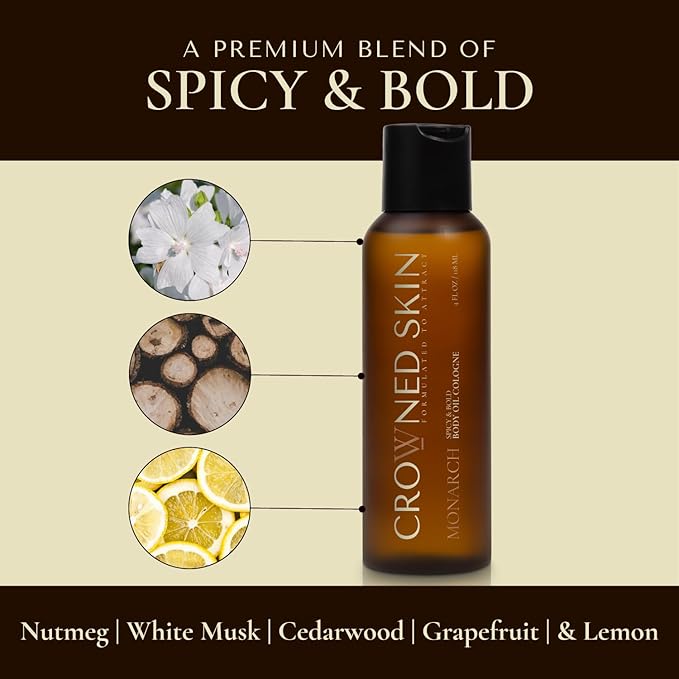 Crowned Skin Monarch Body Butter Cologne and Body Oil Cologne Bundle | Moisturizing Skin Care Set with Spicy and Bold White Musk & Cedarwood Scent | Natural Shea & Mango Butters | All-Day Fragrance