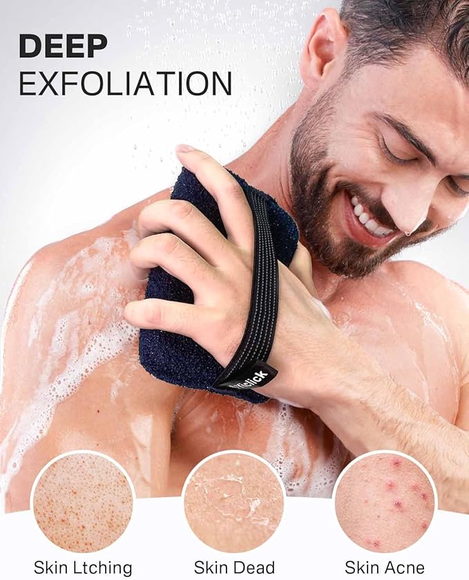 Yiclick Exfoliating Body Scrubber Exfoliator 2 Pack - Exfoliating Sponge, Shower Bath Sponge Loofah with Handle, Body Scrub Lufas Washcloth Net Brush, Dead Skin Remover for Body(Rectangle)