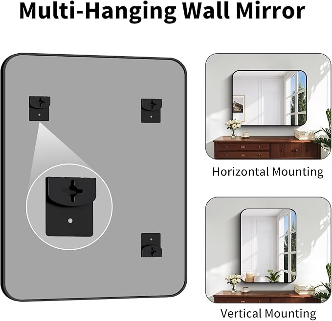 Koonmi Black Framed Bathroom Mirror - 30x40 Inch Shatterproof Tempered Glass Vanity Mirror for Bathroom Sink, Wall Mounted with Matte Aluminum Alloy Frame, No Distortion, Modern Decor