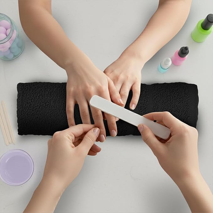 Salon Towels – 50 Pack Black Hand Towels 100% Cotton Spa Towel – 16x27 inches Highly Absorbable Facial, Gym, Hair, Face, Bulk Small Towels (Not Bleach Proof)