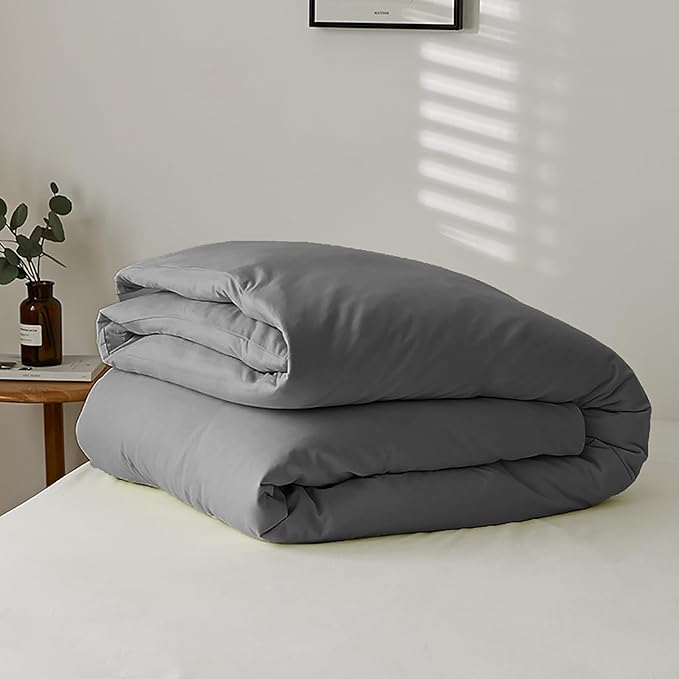 Cottonight Grey Comforter Set Twin Dark Grey Bedding Set Modern Solid Gray Blanket Quilts Modern Soft Breathable 3 Piece Comforter Set for Twin Bed Boys Kids