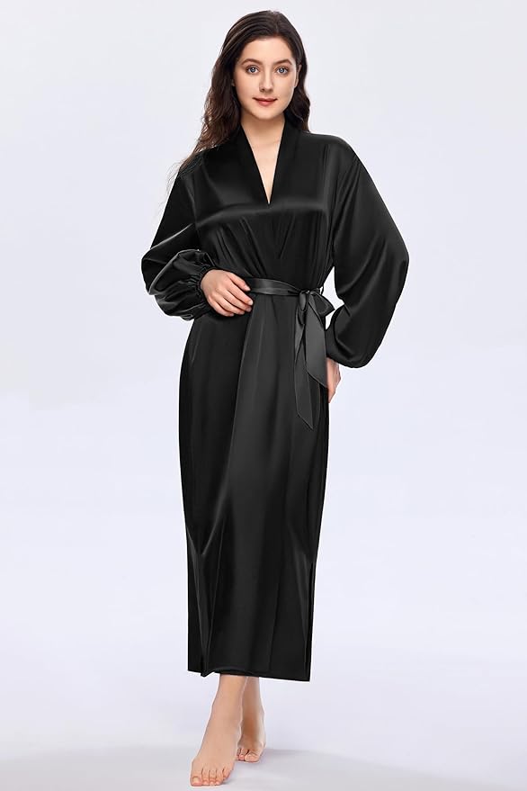 PRODESIGN Satin Kimono Robe Women Long Silky Kimono Bathrobe Sleepwear Wedding Bridesmaid Robe
