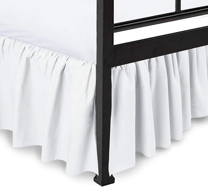 Ruffled Bed Skirt with Split Corners, White, Queen 21 Inch Drop Bedskirt, Hotel Quality Brushed Microfiber Wrinkle Free Dust Ruffle Bed Skirt Queen Size