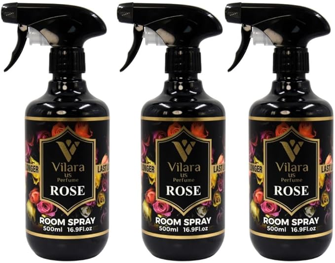 Vilara US Room Spray Freshener – Long-Lasting Luxury Perfume Scent, Linen & Fabric Spray for Bedding, Furniture, Home & Bedroom Aromatherapy – 16.9 fl oz (Rose Pack 3)