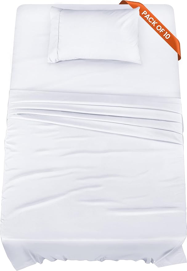 Utopia Bedding Twin Bed Sheets Set - Pack of 10 Sheet Sets - Perfect for Spa, Hotel, & Guest Bedroom - Brushed Microfiber - Shrinkage and Fade Resistant - Easy Care (White)