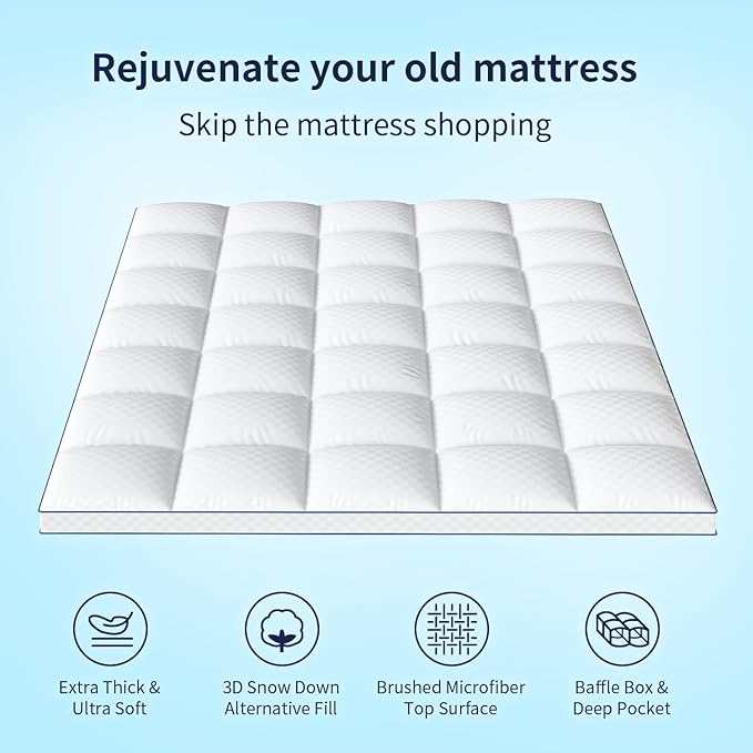 Twin XL Mattress Topper for Back Pain, Extra Thick Pillowtop, Cooling and Plush Mattress Pad Cover Bed Topper Protector with 8-21 Inch Deep Pocket