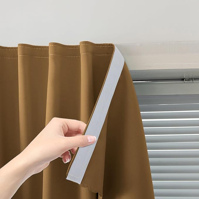 Self Adhesive Curtains, Stick Curtain Blackout Shades Window Cover Curtains for Living Room No Drilling, 35" W X 71" L, Brown, 1 Panel