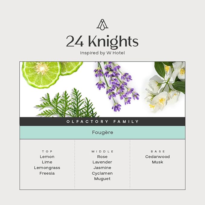 AromaPlan Hotel Scents 24 Knights, 1.7 Fl Oz (50 ml)-Home Luxury Aroma & Hotel Fragrance Essential Oil- Hotel Essential Oil for Aromatherapy- USA Made, Bolder Aroma & Longer Lasting