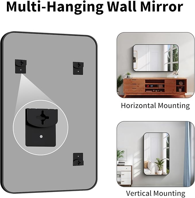 Koonmi Black Framed Bathroom Mirror - 30x50 Inch Shatterproof Tempered Glass Vanity Mirror for Bathroom Sink, Wall Mounted with Matte Aluminum Alloy Frame, No Distortion, Modern Decor