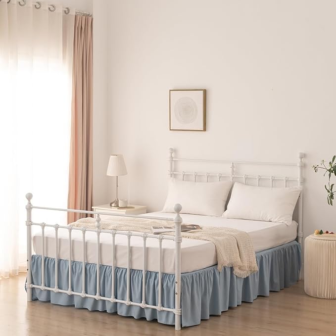 Bed Skirt Full Size Ruffled Bed Skirt with Split Corners, 14 Inch Drop Dust Ruffle Bed Skirts with Platform, Gathered Style, 100% Microfiber, Grayish Blue