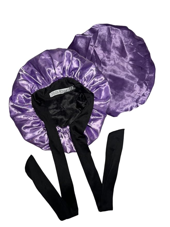 Premium Non Slip Hair Bonnet for Men Satin Curly & Dreadlocks Wrap Silk Double Layer Sleeping & Shower Cap Anime Soft Band (Plush Purple)