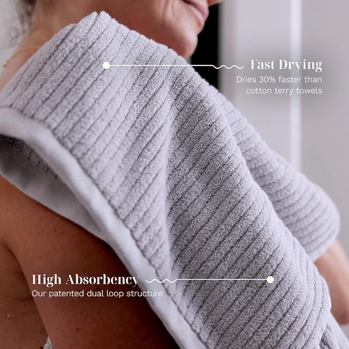 LUXOME Luxury Performance 2-Piece Bath Towel Set | Dual-Loop Design | Ultra Soft | Highly Absorbent | Quick Drying | Pebble (Light Grey)