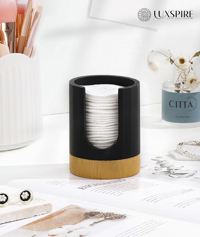 Luxspire Dixie Cup Dispenser, 3+7oz Bathroom Cup Dispenser, Marble Resin Dixie Cup Holder, Disposable Bathroom Paper Cup Holder, Cotton Pad Holder, Guest Bathroom Essentials, Matte Black, 2 Pack