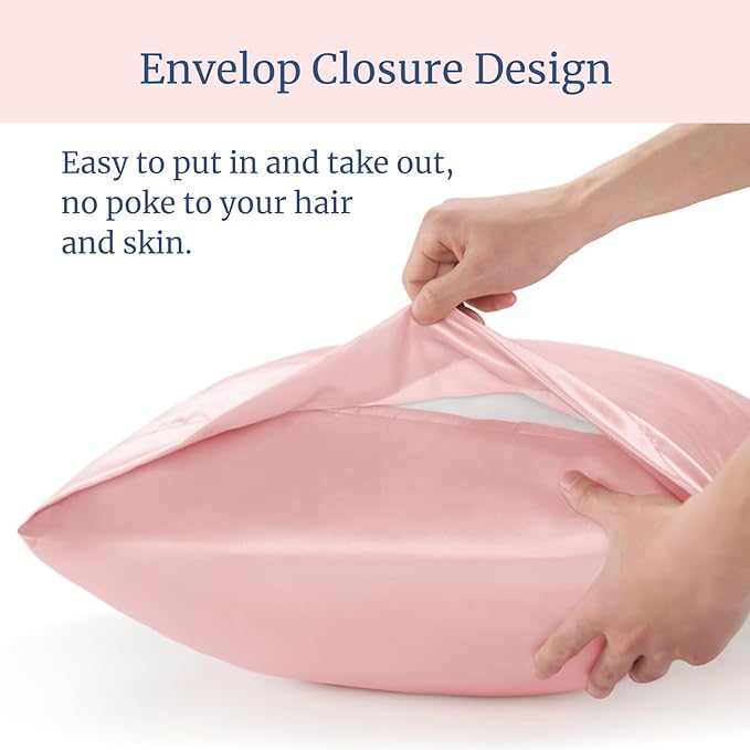 BEDELITE Satin Pillowcase for Hair and Skin, Super Soft Similar to Silk Pillow Cases 4 Pack with Envelope Closure, Cooling Pillowcases for Women Men (20"x40" King Size, Pink)