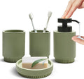 Resin Bathroom Accessories Set, 4 Pcs Modern Bathroom Accessory Set with Liquid Plastic Pump Lotion Soap Dispenser,2 Toothbrush Cup, Soap Dish Countertop Vanity Organizer(Sage Green)