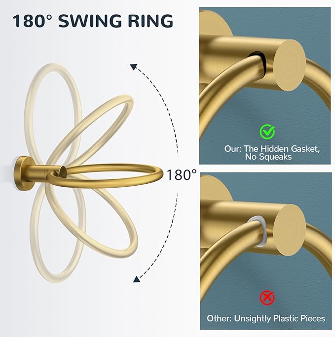 FORIOUS Bathroom Hardware Accessories Set, SUS304 Stainless Steel 24 Inch Towel Bar Set, Modern Towel Racks Holder for Bathroom Wall Mounted, 4 Pieces, Brushed Gold