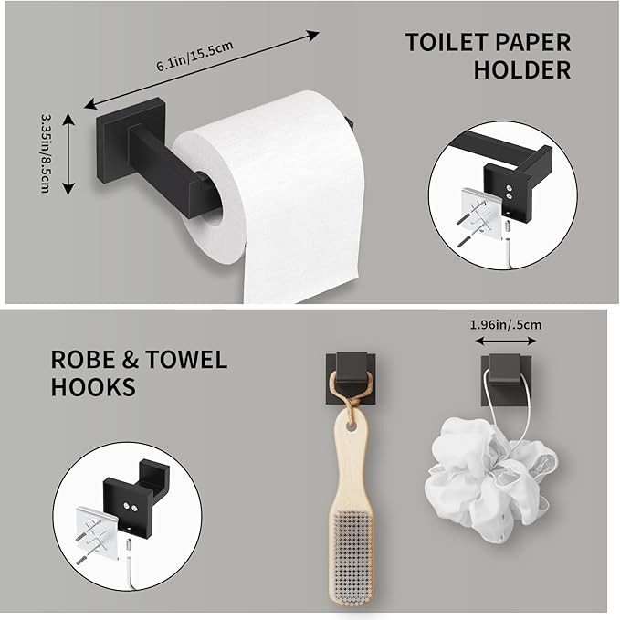 10-Pieces Matte Black Bathroom Accessories Set, 16 Inch Bath Towel Bar Set, SUS 304 Stainless Steel Bathroom Hardware Set, Towel Racks for Bathroom Wall Mounted