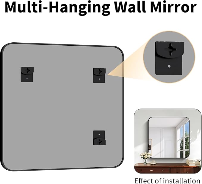 Koonmi Black Framed Bathroom Mirror - 36x36 Inch Shatterproof Tempered Glass Vanity Mirror for Bathroom Sink, Wall Mounted with Matte Aluminum Alloy Frame, No Distortion, Modern Decor