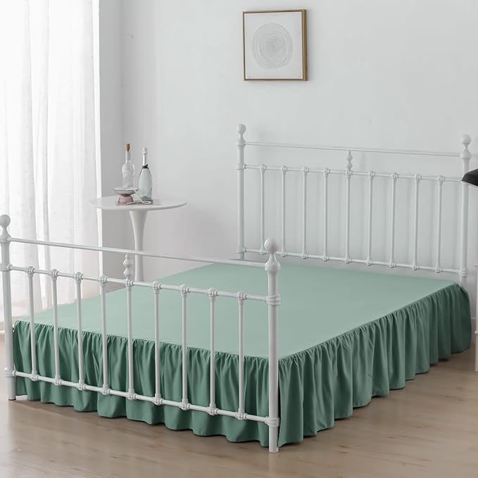 Bed Skirt King Size Ruffled Bed Skirts with Split Corners, 12 Inch Drop Dust Ruffle Bed Skirt with Platform, Sage Green, 12" King