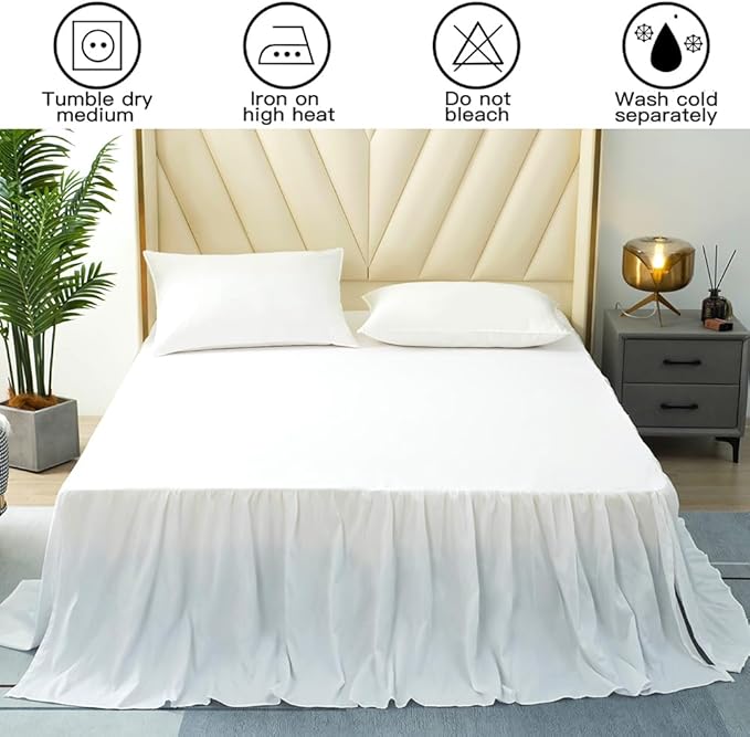 TSUTOMI Bed Skirt Full Size Ruffled Bed Skirt with Split Corners, 22 Inch Drop Dust Ruffle Bed Skirts with Platform, Gathered Style, 100% Microfiber, White