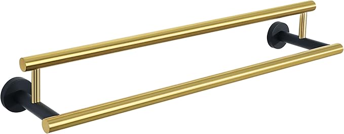 Alise Double Bath Towel Bars,24 Inch Towel Racks for Bathroom,SUS304 Stainless Steel Towel Holder,Towel Holder Wall Mount,Toilet Kitchen Towel Rod,Brushed Gold and Black Finish Towel Rail,GYT6902-GB