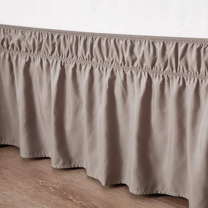 MEILA Wrap Around Bed Skirt Three Fabric Sides Elastic Dust Ruffled 16 Inch Tailored Drop,Easy to Install Fade Resistant-Taupe, Queen/King