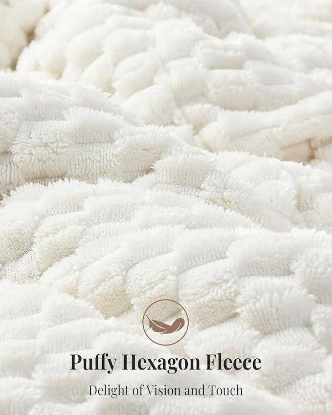 Topblan Weighted Blanket for Adults (48" x 72" 15lbs, Cream White), Soft Sherpa Twin Size Heavy Blanket, 3D Jacquard Flannel Fleece Weighted Blankets for Couch and Bed