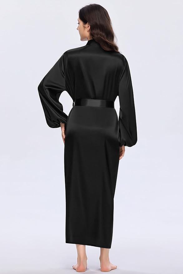PRODESIGN Satin Kimono Robe Women Long Silky Kimono Bathrobe Sleepwear Wedding Bridesmaid Robe