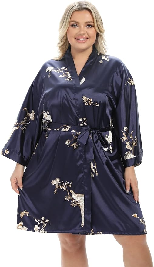 Women's Plus Size Satin Robes Plus Size Silky Kimonos Robes Sleepwear,Short