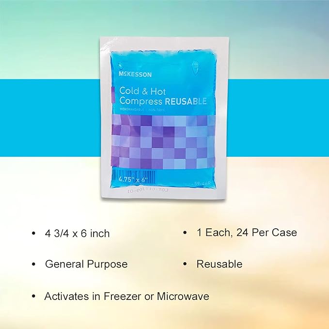 McKesson Cold and Hot Compress Reusable [24 Pack] Gel Ice Hot Packs for Injuries, 4.75 in x 6 in