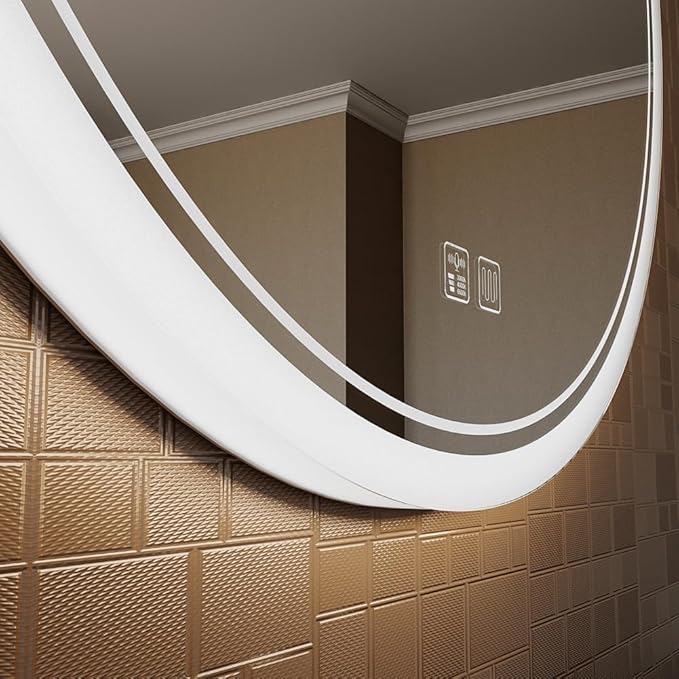 KWW Round Mirror Bathroom LED Lighted Mirror, Illuminated Dimmable Anti-Fog Wall-Mounted Makeup Vanity Mirror with Lights (39.5" L x 39.5" W)
